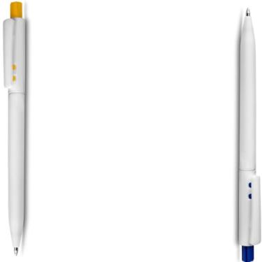 Imagem de Caneta Esferográfica Retrátil, Escrita Azul, Alumínio Reciclado, Corpo Emborrachado, Ponta Touch, Refil Parker, Ambidestro, 15g (Amarelo e Azul)