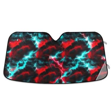 Imagem de Nuvens coloridas personalizadas relâmpago para-brisa de carro protetor solar universal dobrável engraçado para para-brisa dianteiro de carro impressões de animais P, 134,6 cm x 59,7 cm