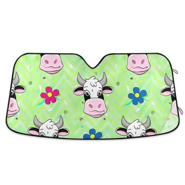 Imagem de Custom Cute Cow Print Farm Floral Green Car Para-brisa Sun Shade Bonito Universal Dobrável Janela Carro Para-brisa Frontal Floral Animal L, 144.8 cm x 80.0 cm