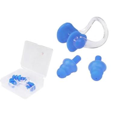 Imagem de Protetor Tampão Nasal e Auricular Nose Clip para Natação Silicone Leve e Fácil de Transportar Adequado para a Praia e Piscina(2,Azul)
