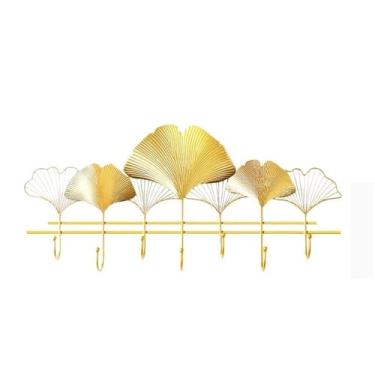 Imagem de Prateleiras suspensas Cabide criativo de parede com ganchos de metal para roupas e cabides de entrada sem furos(Gold,Médio)