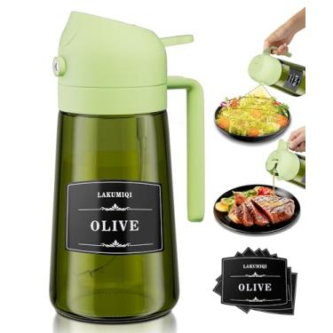 Imagem de LAKUMIQI Dispensador e pulverizador de óleo de vidro 2 em 1 – Garrafa à prova de vazamento de 470 ml para cozinhar, fritadeira a ar, churrasco, assar, salada (verde com bloqueio de luz, 1 peça)