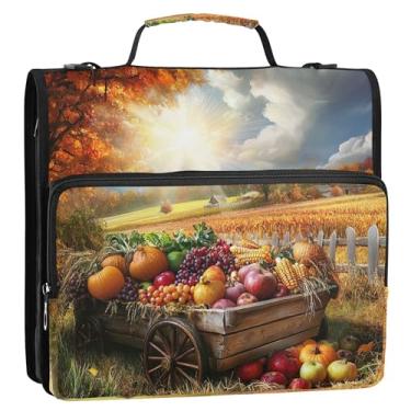 Imagem de Organizador de fichário engraçado com zíper de 3 cm 3 anéis, pasta de armazenamento de frutas e paisagem de outono resistente com alça para fichários escolares com alça de ombro