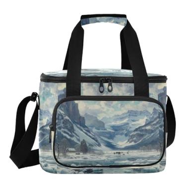 Imagem de Lancheiras com isolamento branco Snowy Mountain, lancheira isolada, bolsas térmicas para viagens