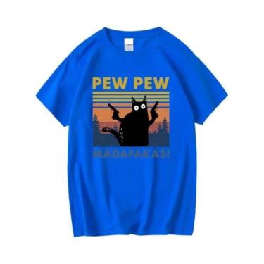 Imagem de Camiseta Masculina Engraçada Com Estampa De Gato, Manga Curta, Algodão