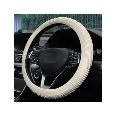 Imagem de Alieemo Capa de volante de carro, protetor de volante de silicone inodoro de 35 a 38 cm, capa de volante de massagem antiderrapante, acessórios internos automotivos universais (bege)