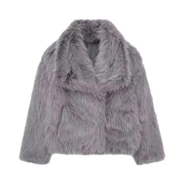 Imagem de Jaqueta Feminina Chique Cropped De Pele Sintética Manga Longa Com Botõ