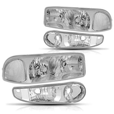 Imagem de PM PERFORMOTOR Carcaça cromada Canto Transparente Par de Faróis Substituição Compatível com 00-06 Yukon / 02-06 Sierra 1500 Serve apenas para modelos Denali, PMHL-DENALI-0106-OH-CC