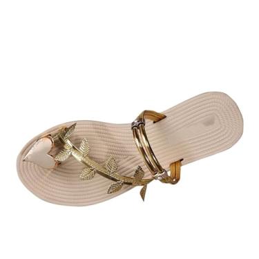 Imagem de Chinelos femininos modernos casuais de coração para praia, verão, primavera, confortável, lazer ao ar livre, Dourado, 34