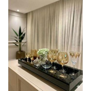 Imagem de Bandeja Decorativa Vidro Preto Sala Taças Bar - Inova Decor