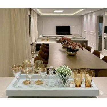Imagem de Bandeja Branca Grande Vidro Vidro Decoração Luxo 60x30 - Inova Decor