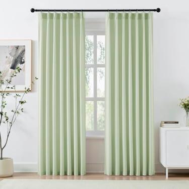 Imagem de Cortinas de linho plissadas com 224 cm de comprimento para sala de estar, jardim, verde, semitransparente, filtragem, cortinas para decoração de casa, cortinas texturizadas de linho sintético para
