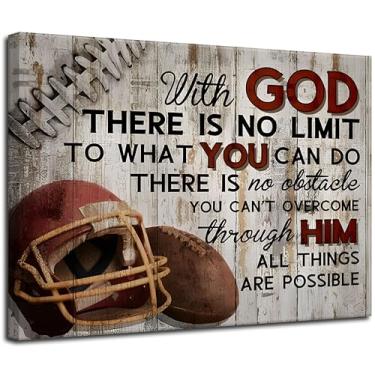 Imagem de Arte de parede de esportes futebol futebol religioso decoração de parede inspiradora vintage rugby pintura impressa em tela pôster esportivo citações motivacionais imagens para quarto de meninos