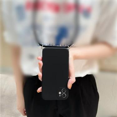 Imagem de Colar crossbody cinta cordão cabo silicone caso de telefone para huawei p50 p40 p30 p20 lite pro capa traseira, preto, para p20 pro