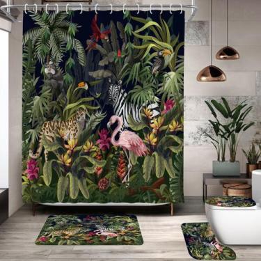 Imagem de Conjunto de cortinas de chuveiro Exotic Jungle Animal Polyester com ta