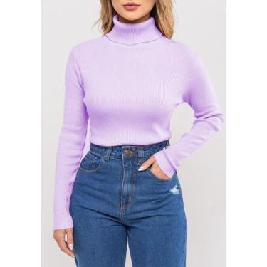Imagem de Blusa Tricot Modal Canelado Gola Rolê Lilás Salvatore, Rosa, U