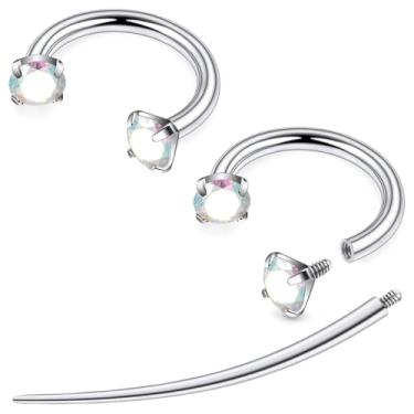 Imagem de Tvalccoy F136 titânio 20/18/16/14 g Ferradura nariz septo lábio orelha piercings 8/10/12 mm cartilagem hélice daith brincos joias para mulheres homens, 16g*1/2in(12mm), Metal, Zircônia cúbica