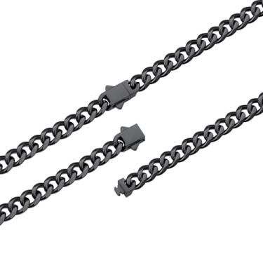 Imagem de FaithHeart Corrente de elos cubanos de aço inoxidável preto/prata/dourado para homens, duráveis e hipoalergênicas Miami Curb Hip Hop, 6/9/12 mm de largura, 45,7 a 76,2 cm de comprimento, caixa de