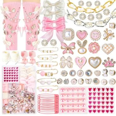 Imagem de bnftpl 72 peças de berloques para meias rosa e pérolas, kit de amuletos broches e alfinetes para mulheres, apertador de cintura, alfinetes de segurança para meias chapéu roupas