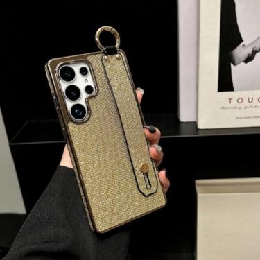 Imagem de Capa com suporte e pulseira brilhante para Samsung Galaxy S25 S24 Ultra S22 Plus S23 FE, cor sólida (para Galaxy S22 5G/Dourado)