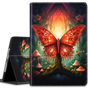 Imagem de Capa para iPad (A16) 11ª geração de 11 polegadas (2025), para iPad 10ª geração de 10,9 polegadas (2022), capa leve à prova de choque com hibernar/despertar automático, borboleta cogumelo