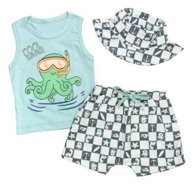 Imagem de Conjunto para Bebê Menino e Chapéu - Polvo Mergulhador Verde - A Era U