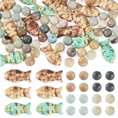 Imagem de Magibeads 50 contas de amazonita natural de 8 mm com 15 peças de contas de peixe turquesa espaçador solto contas de pedra preciosa para pulseiras faça você mesmo, colares, suprimentos para fabricação
