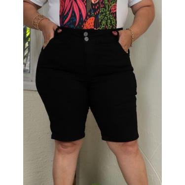Imagem de Bermuda Short Preto Jeans Feminino Plus Size Cintura Alta Lycra/Elasta