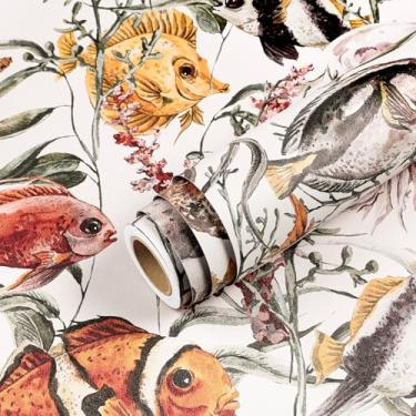 Imagem de Livelynine 44,5 x 701 cm Papel de parede de peixe tropical vinil peixe costeiro oceano papel de parede para banheiro papel de contato impermeável adesivo colorido sob o mar berçário mural capas de