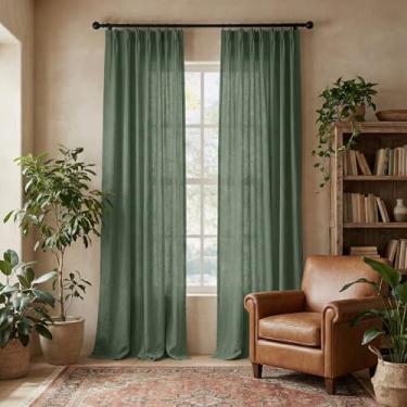 Imagem de PONY DANCE Cortinas de linho 274 cm de comprimento conjunto de 2 painéis para sala de estar porta de vidro deslizante, aba traseira plissada para casa de fazenda semitransparente, cortina de janela