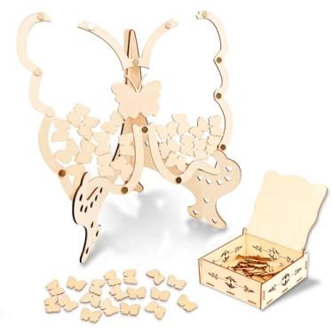 Imagem de Midremer Livro de visitas alternativo de casamento, borboleta de madeira, decoração de casamento, livro de visitas com 60 borboletas, decoração de placa de livro de visitas de borboleta para chá de