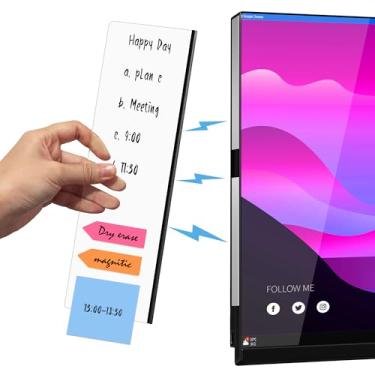 Imagem de Crpich Quadro magnético de acrílico, transparente, pequeno, 26 x 8 cm, suporte compacto para tela lateral, organizador de mesa removível para laptop e monitores pequenos