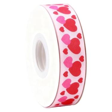 Imagem de Meseey Fitas de Dia dos Namorados Rolo de 50 metros - Fita decorativa de coração rosa de 1,5 cm para casamento, embrulho de presente, decoração de artesanato faça você mesmo