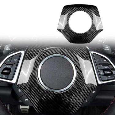 Imagem de FINMOKAL Capa de acabamento de volante central de carro de fibra de carbono real compatível com Chevrolet Camaro 2016-2023 (preto)
