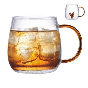 Imagem de Copos para beber animais,Caneca de café transparente de vidro borossilicato 380ml - Caneca de café de desenho animado para casa, local de trabalho, xícaras de café portáteis para bares, café
