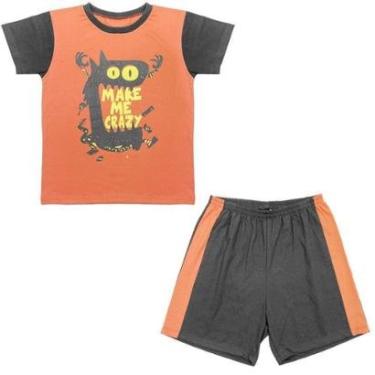 Imagem de Pijama Juvenil Look Jeans Monstro Curto - LARANJA - 6-Masculino