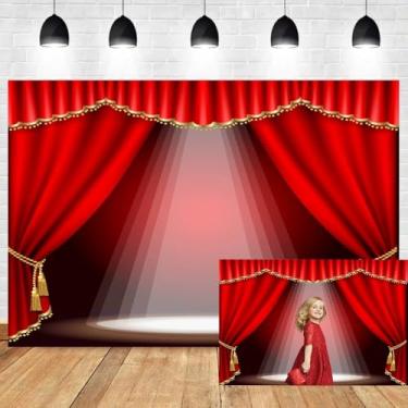 Imagem de Leyiyi Pano de fundo de palco de teatro de 3 x 2,4 m Bem-vindo ao cenário de carnaval, cortina vermelha, vintage, circo, espetáculos, holofotes, interiores, fotografias, adereços para adultos e