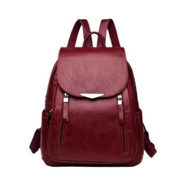 Imagem de Mochila Feminina De Grande Capacidade Em Couro PU Com Zíper Duplo Para
