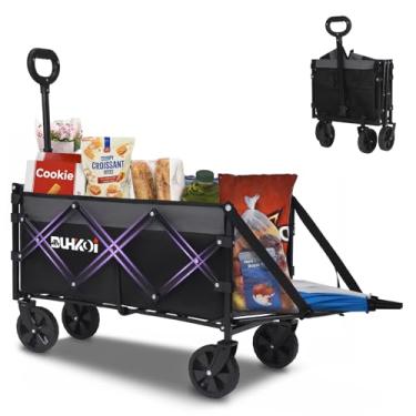 Imagem de Duhkoi Carroça dobrável com rodas, carrinho utilitário dobrável de tamanho compacto, capacidade de 172 kg para jardim, mercearia, praia, acampamento – Carrinho portátil resistente (cinza preto)