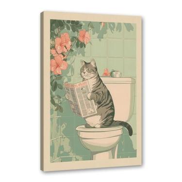 Imagem de Tela de arte de parede japonesa para banheiro com gatos ler jornal flor abstrata impressão animal engraçado pintura zen minimalista casa spa decoração banheiro (SKU4,40.6x50.8 cm = (40x50 cm