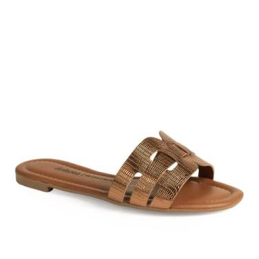 Imagem de Tamanco Feminino Dakota Rasteirinha Metalizada Slide, 36, Bronze