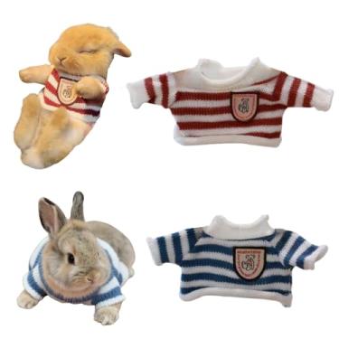 Imagem de 2 peças de roupas de coelho de estimação, suéter clássico de malha listrada, colete de moletom de inverno quente e fofo, adequado para coelhos, porquinhos-da-índia, furões e outros animais de