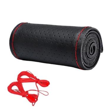 Imagem de Capa de volante de trança, trança de couro para volante, estação universal, antiderrapante, acessórios de carro (preto vermelho)