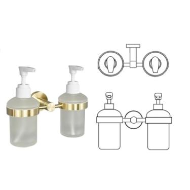 Imagem de Acessórios de banheiro dourado barra de toalha prateleira suporte de escova de vaso sanitário suporte de papel suporte de papel gancho de roupão dispensador de sabonete, anel de toalha, dispensador