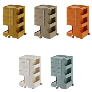 Imagem de Reforçado Armário de armazenamento com rodas multicamadas, armário de lanche para sala de estar de tamanho pequeno, mesa lateral móvel e mesa de chá pequena(White)