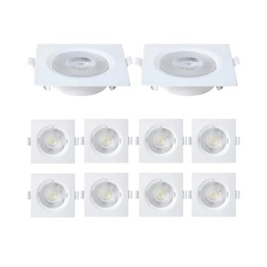 Imagem de Kit 10 Spots LED Quadrado de Embutir 7W Dicroica PAR20 Direcionável Bivolt para Iluminação de Destaque (4000K Luz Neutra)