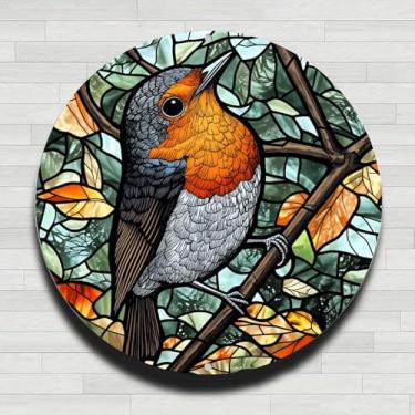 Imagem de Robin Bird Decor Placa de parede redonda de alumínio rústico vintage, 20 cm, presentes internos e externos e decoração para casa, escritório, café e fazenda