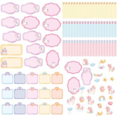 Imagem de Etiqueta Escolar Menina com TAG + Caneta (Unicórnio Cute, Etiquetas + 1 TAG de Mochila)