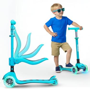 Imagem de Skidee Patinete 2 em 1 para crianças com assento ajustável e guidão – dobrável, leve, 3 rodas com iluminação LED, freio traseiro, montagem rápida – scooter infantil para crianças a partir de 3 anos