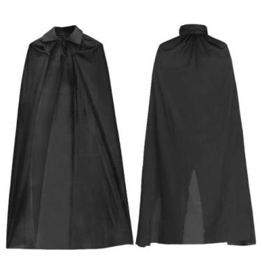 Imagem de Capa Preta 140cm Fantasia Carnaval Adulto Halloween Com Gola - Tania f